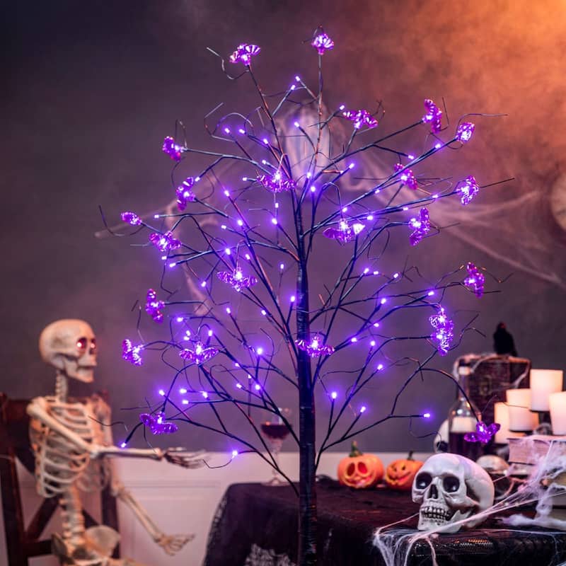 Joiedomi Orange Pumpkin and Purple Bat LED Spooky Tree, Indoor Outdoor ...