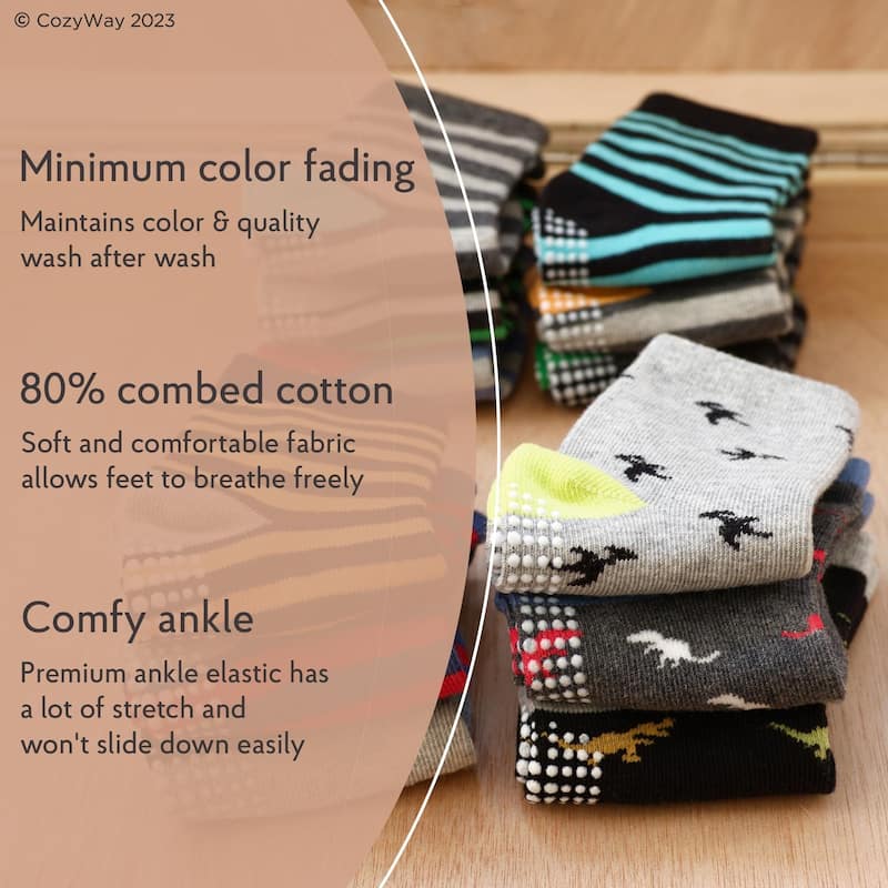 CozyWay CozyWay Non-Slip Ankle Style Socks with Grippers, 12 Pack Solid Black, 3-5 Years