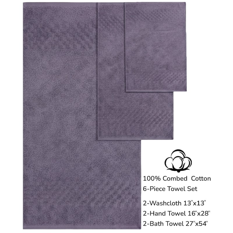 Feather and Stitch NY 650 GSM Premium Cotton 6 Piece Towel Set Super Absorbent Quick Dry Spa Quality
