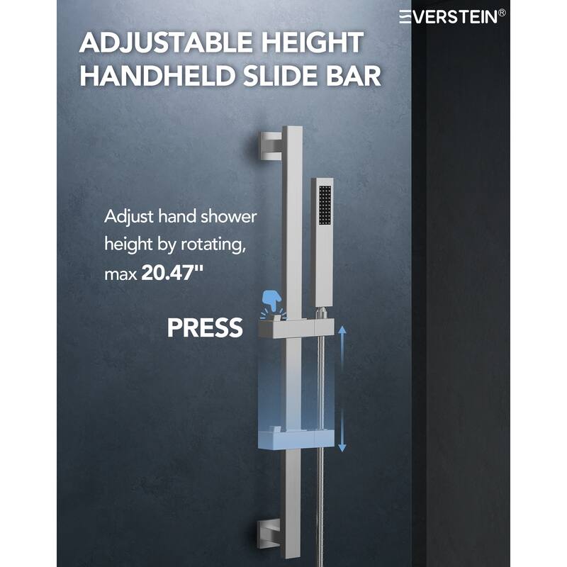 Shower Faucet System 16" Ceiling Mount Shower Head 3 Spray Modes Body Jets Handheld Spray with Slide Bar LED Music