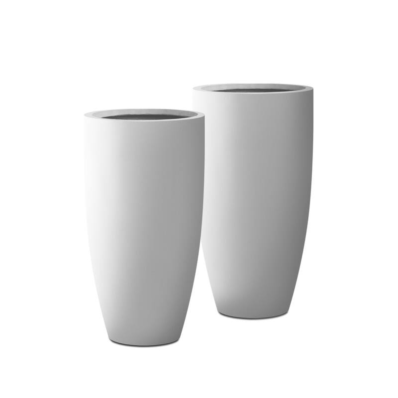 Kante 13.39 in. x 23.62 in. Round Charcoal Finish Lightweight Concrete and Fiberglass Indoor Outdoor (Set of 2) - Pure White