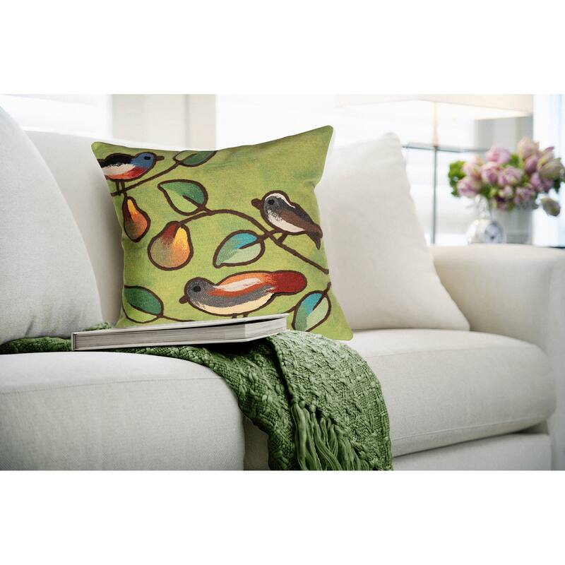 Liora Manne Visions III Song Birds Indoor/Outdoor Pillow Green 20" Square