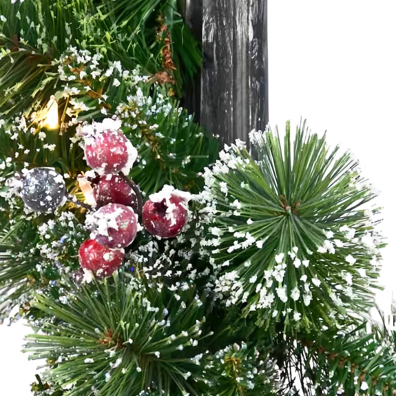 Pre-Lit Artificial Lamp Post with Plaid Bow - 7' - Warm White LED Lights