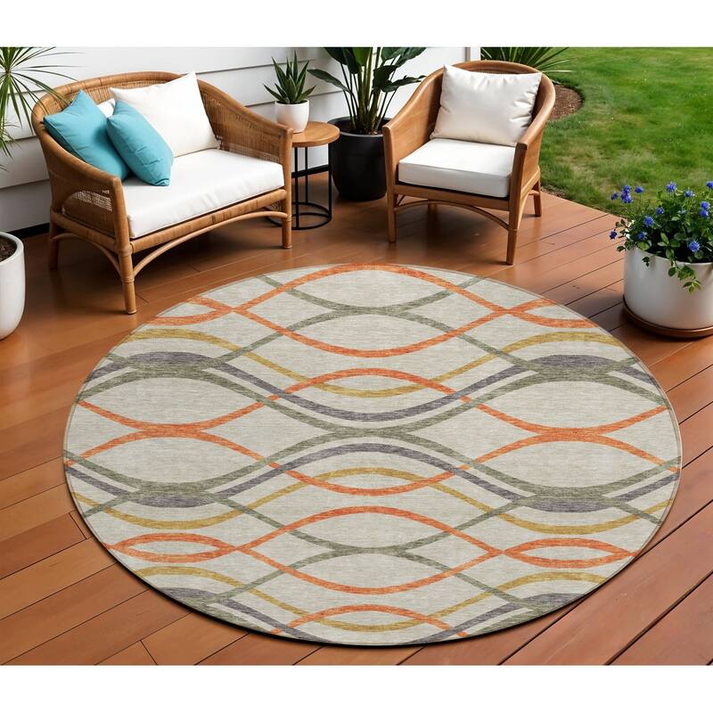 HomeRoots Abstract Transitional Rectangle Outdoor Rug - 8' Round