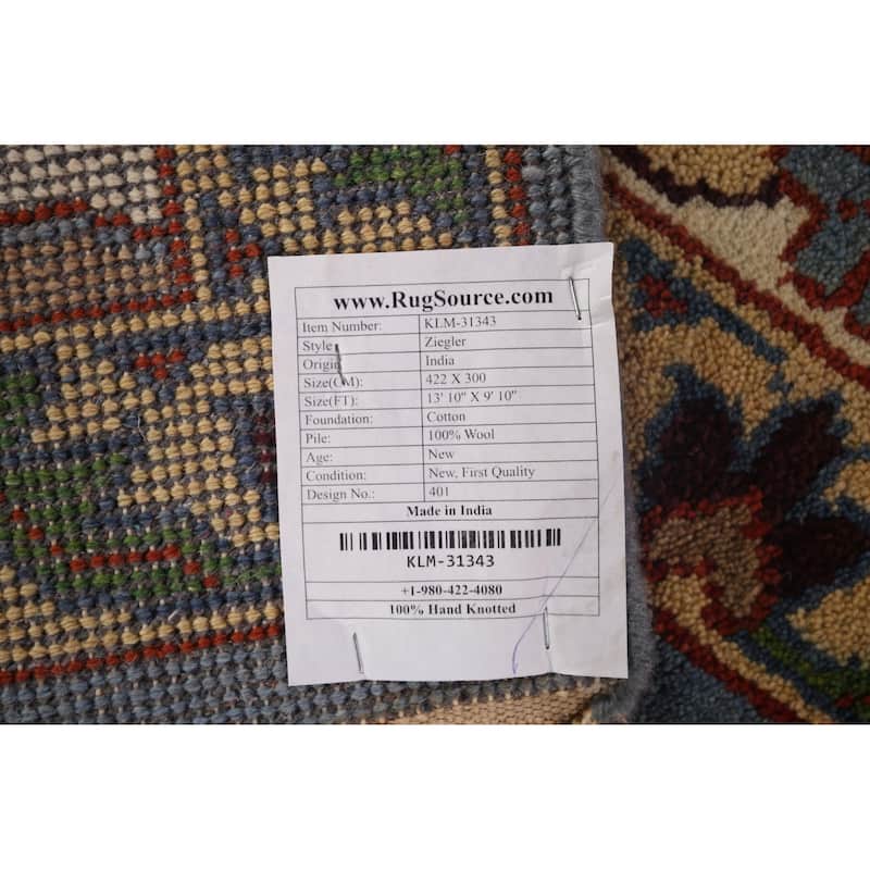 Hunting Animals Ziegler Large Indian Rug Handmade Wool Carpet - 9'10"x 13'10"