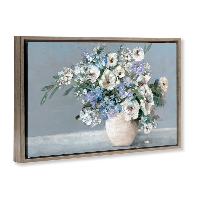 Stupell Elegant Blooms on Blue Framed Floater Canvas Wall Art Design By Sally Swatland