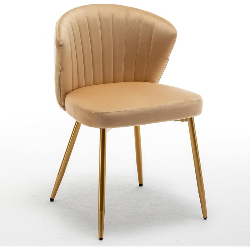 Modern Velvet Accent Chair with Channel-Tufted Design Comfortable and Trendy Armless Seat - Light Brown