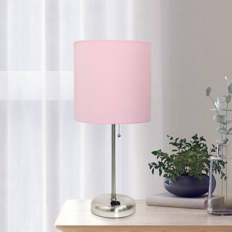 19.5" Power Outlet Metal Lamp in Steel w Aqua Shade