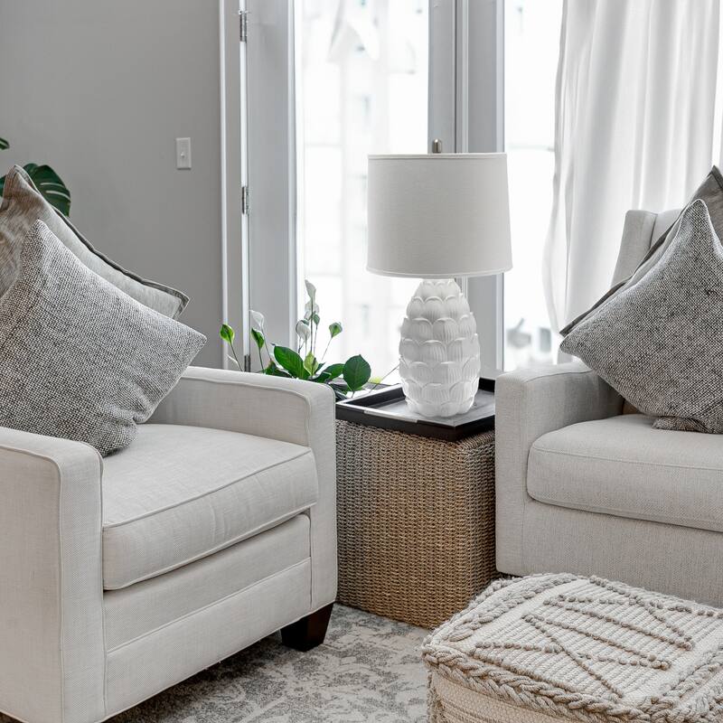 28 in. Blue Finish Table Lamp with White Shade, Sturdy Table Lamp for Living Rooms and Bedrooms