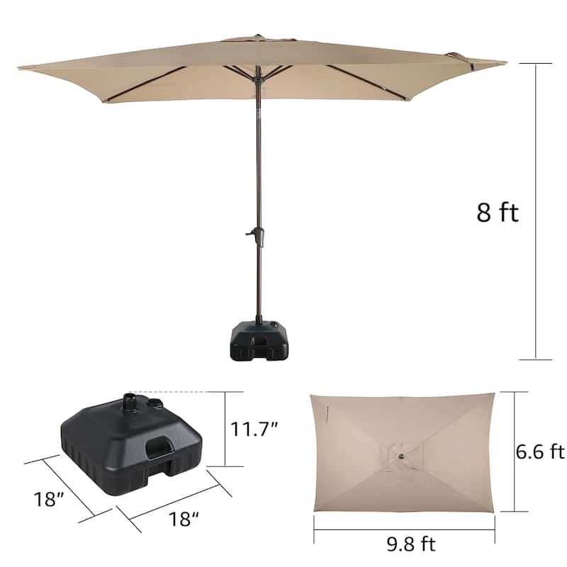 10’ x 6.5’ Tilt and Crank Rectangular Patio Umbrella with Base Stand
