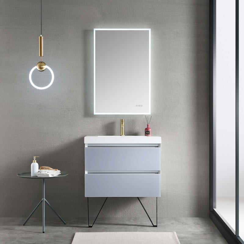 LED Lighted Floating / Wall Huang Vanity with Acrylic Sink and Comfortable Dimmed Vanity Light