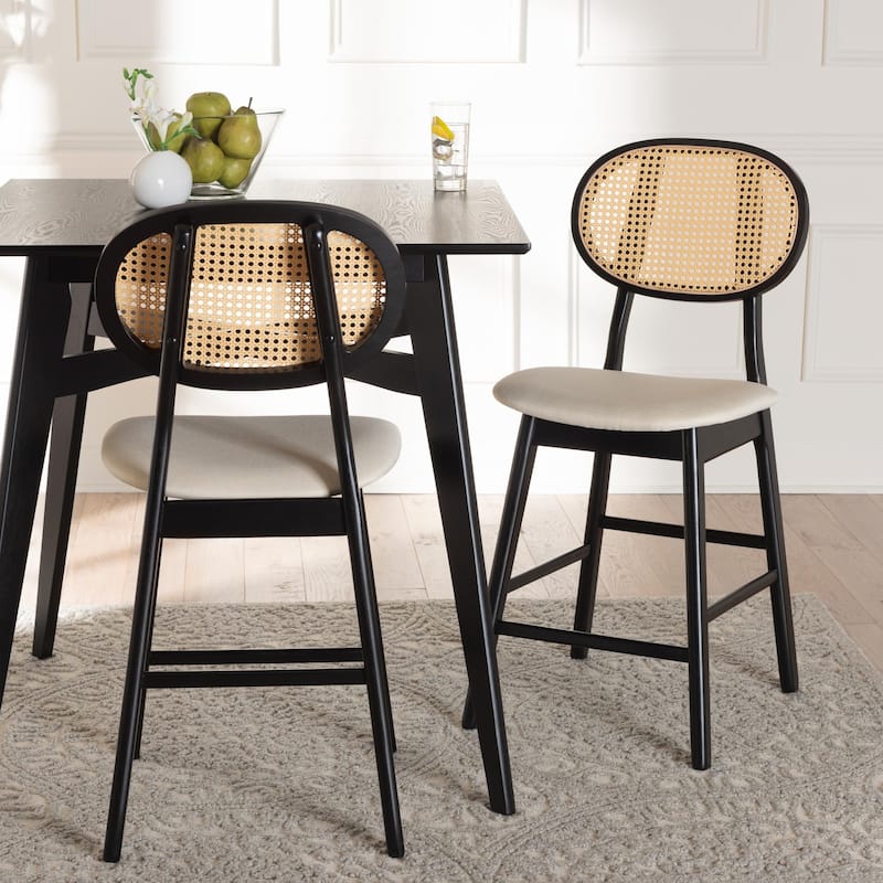 Darrion Mid-Century Modern Fabric and Wood 2-Piece Counter Stool Set