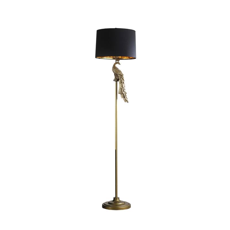 HomeRoots 65" Gold And Black Floor Lamp With Black Fabric Drum Shade - 15" L x 15" W x 64.5" H