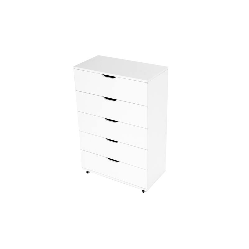 5 Drawer Storage Cabinet with Wheels Tall Dresser Modern Design Movable