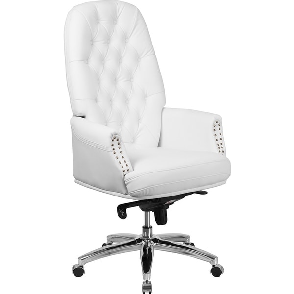 Silkeborg High-Back Tufted White Leather Executive Swivel Chair w/Arms