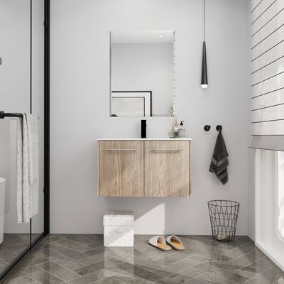 30" Wall-Mounted Bathroom Vanity with Sink and 2-Door Storage Cabinets, Metal Handles & Soft Closing Door Hinges