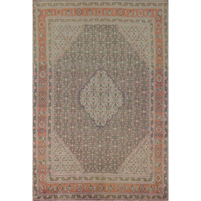 Geometric Tabriz Persian Vintage Area Rug Handmade Grey Wool Carpet - 7'9" x 10'0"