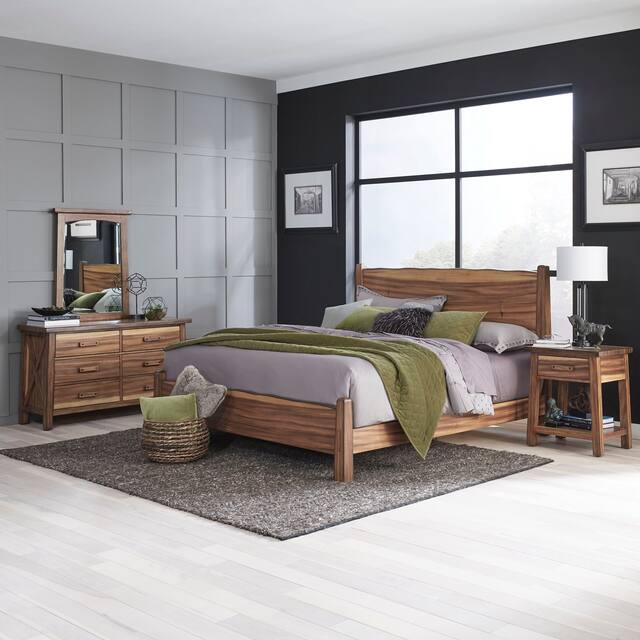 Forest Retreat King Bed, Nightstand, Dresser, and Mirror by homestyles