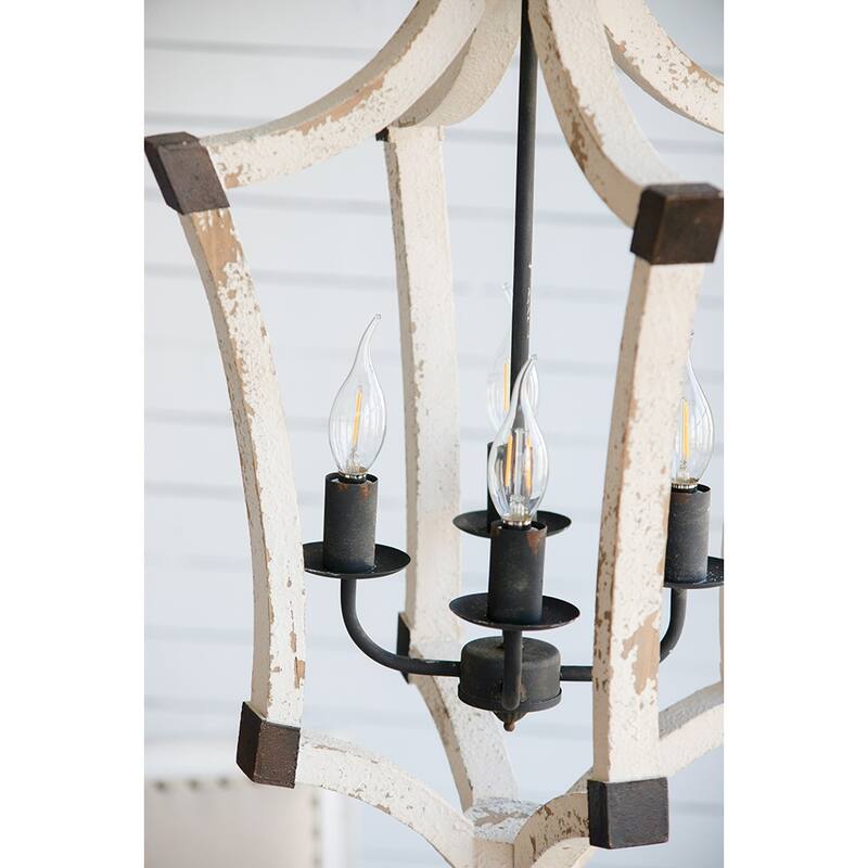 Entryway Wooden Ceiling Lighting, Hanging Ceiling Light with Iron Leg Bracket, 4-Light Chandelier for Kitchen Island