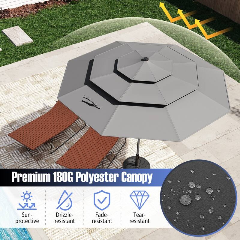 Polyester 10.3ft Solar LED Patio Umbrella with Auto Tilt and Crank