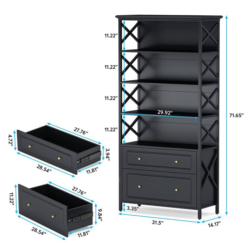 71.65 Inches Tall Bookcase Bookshelf with Drawers and Open Storage Shelves for Home Office