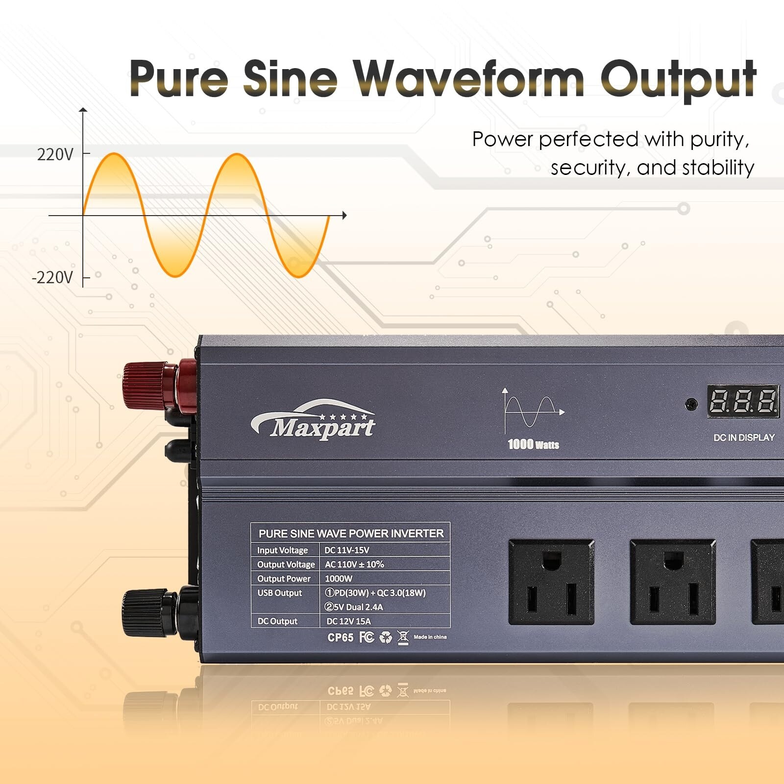 1000W Pure Sine Wave Inverter, DC 12 Volt to 220 Volt AC