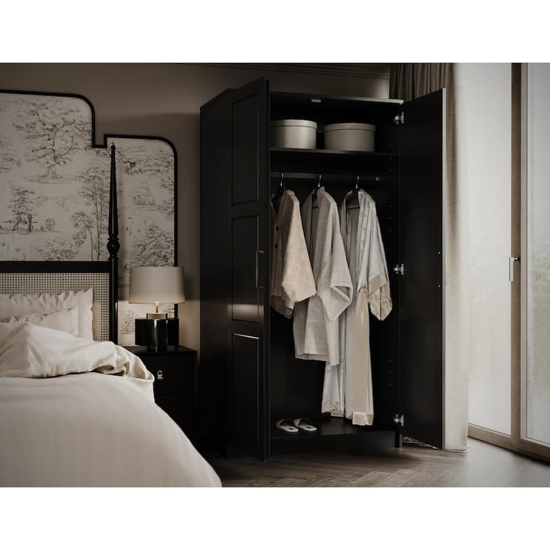 Palace Imports 100% Solid Wood 2-Door Urban Wardrobe Armoire with Solid and Mirrored Doors