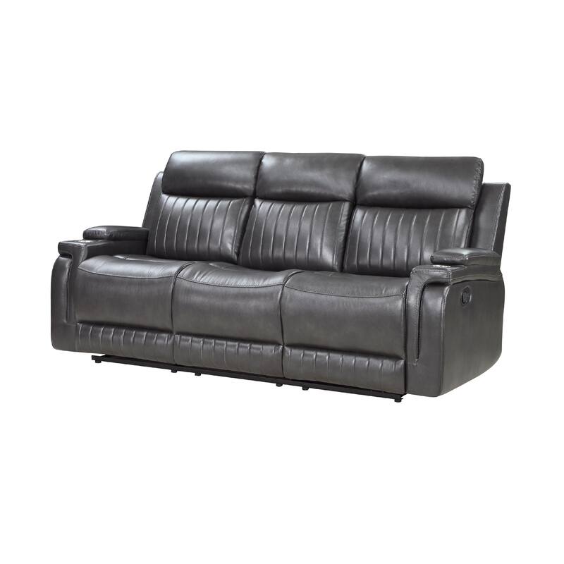 Jolo Manual Recliner Sofa, Drop Table, 82 Inch, Gray Faux Leather