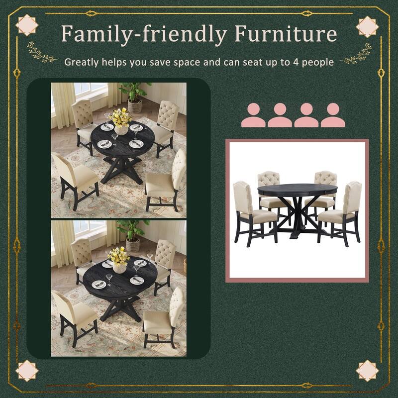 Retro Style Dining Chair Set with 4 Upholstered Chairs for Dining Room and Living Room