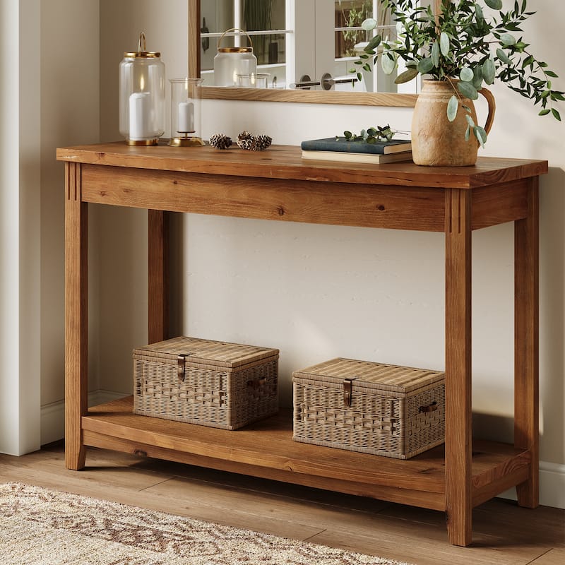 Solid Wood Console Table, 41.3" Entryway Table with Storage Shelf
