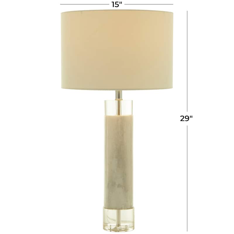 White Marble Slender Stand Room Table Lamp with Drum Shade