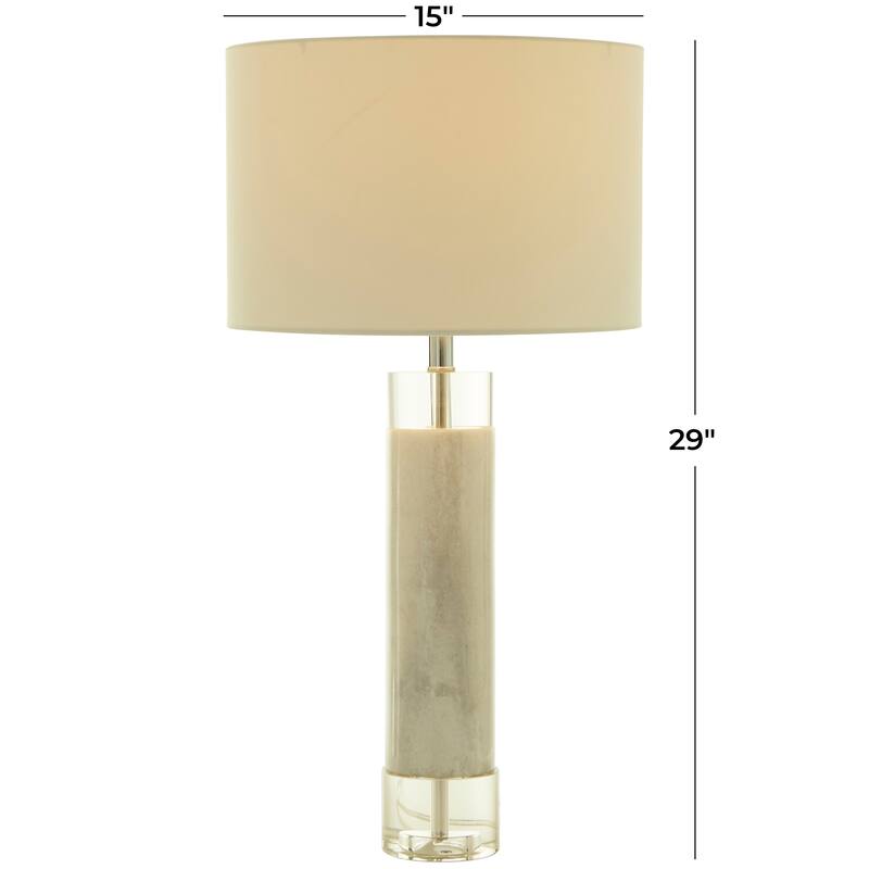 White Marble Slender Stand Room Table Lamp with Drum Shade Bed Bath