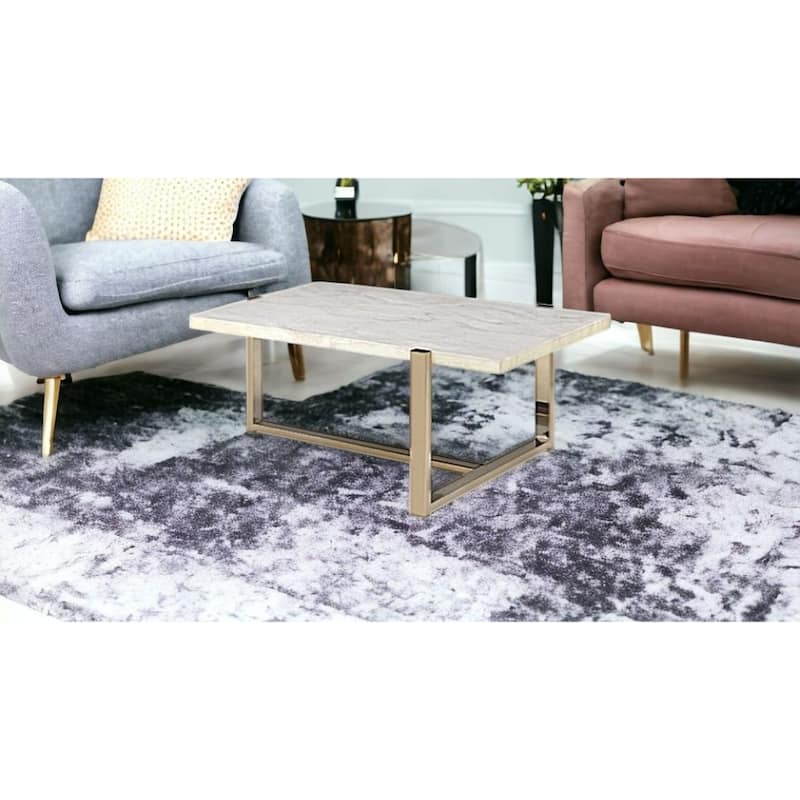 43 Inch White and Gold Faux Marble Coffee Table with Iron Frame - 43” x 26” x 18”