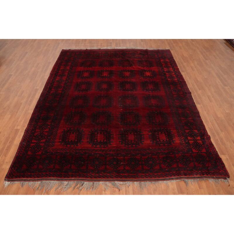 Hand Knotted Oriental 100% Wool Carpet Traditional Geometric Red Balouch Area Rug - 11' 3'' X 8' 8''