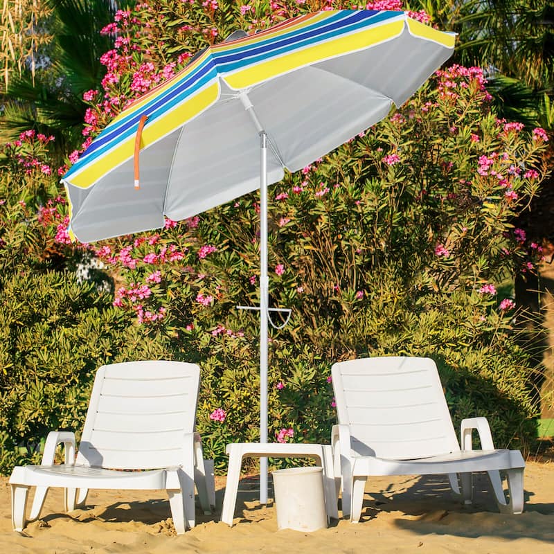 Costway 6.5 FT Patio Beach Umbrella Sun Shade Tilt Aluminum Sports - Colorful
