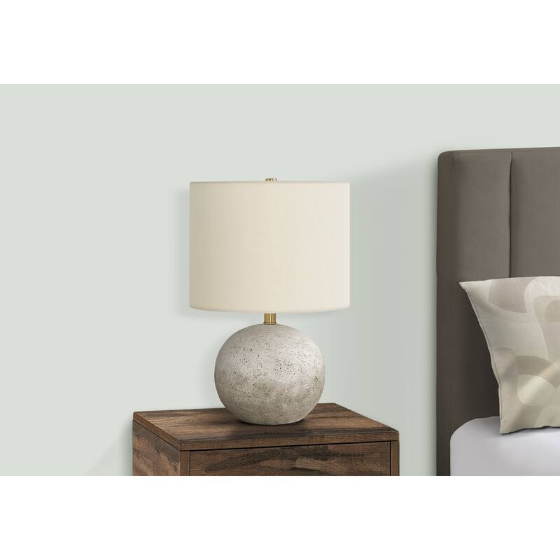 Concrete Table Lamp with Linen Drum Shade Sphere Base 3 Way Switch