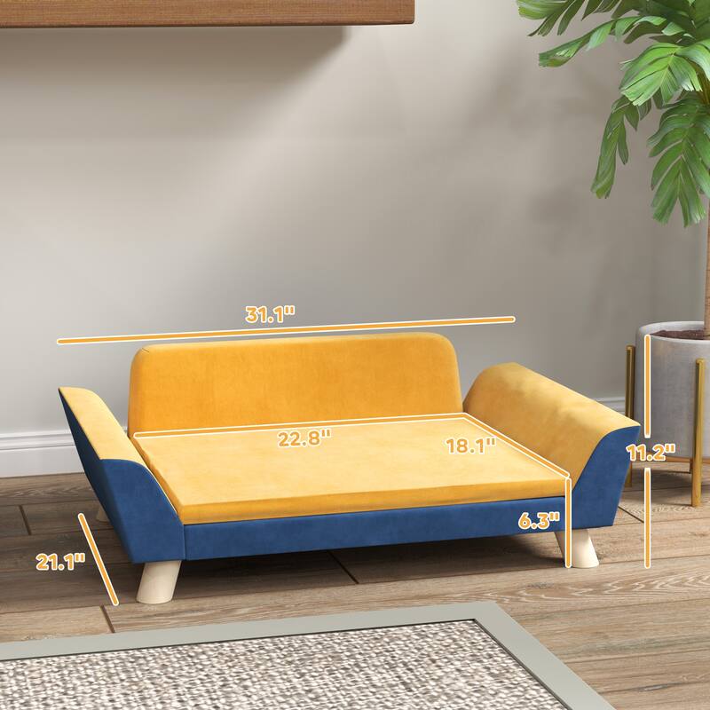 PawHut Dog Sofa Bed, Dog Couch, Pet Sofa for Small Dogs with Soft Cushion, Removable Washable Cover, Orange