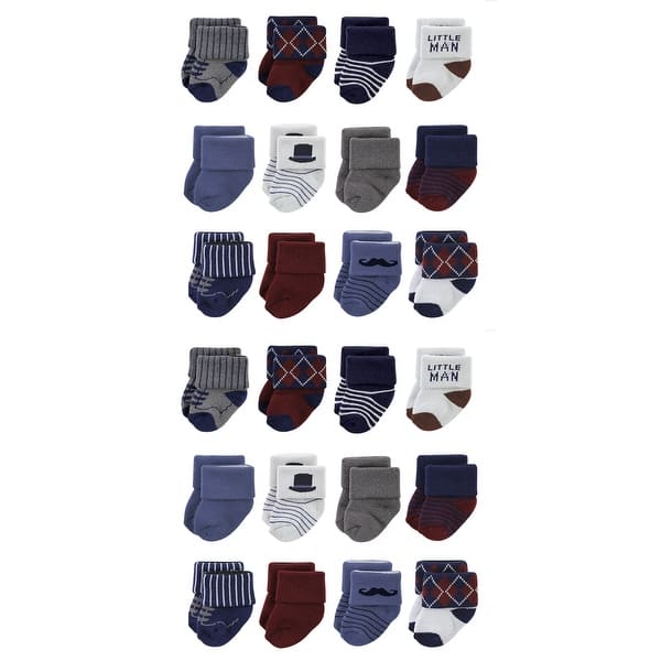 slide 1 of 1, Hudson Baby Cotton Rich Baby Terry Socks 24-Pack, Gentleman 0-6 Months - Gentleman