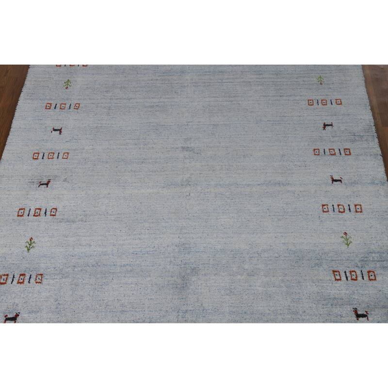 Gabbeh Indian Area Rug Handmade Tribal Blue Wool Carpet - 5'1" x 7'10"