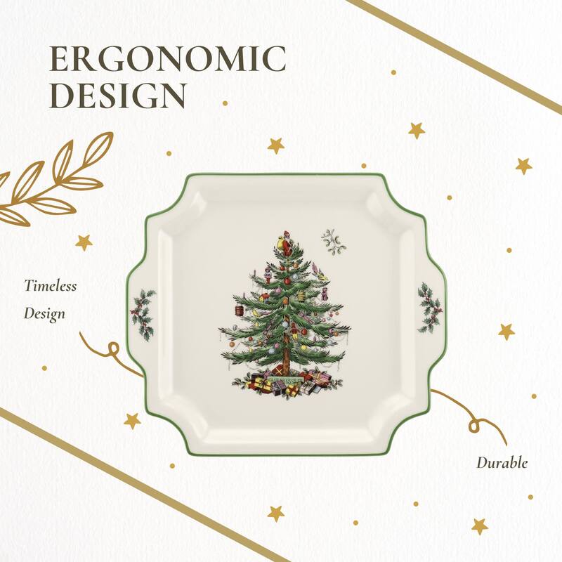 Spode Christmas Tree Square Handled Platter - 12.5 in