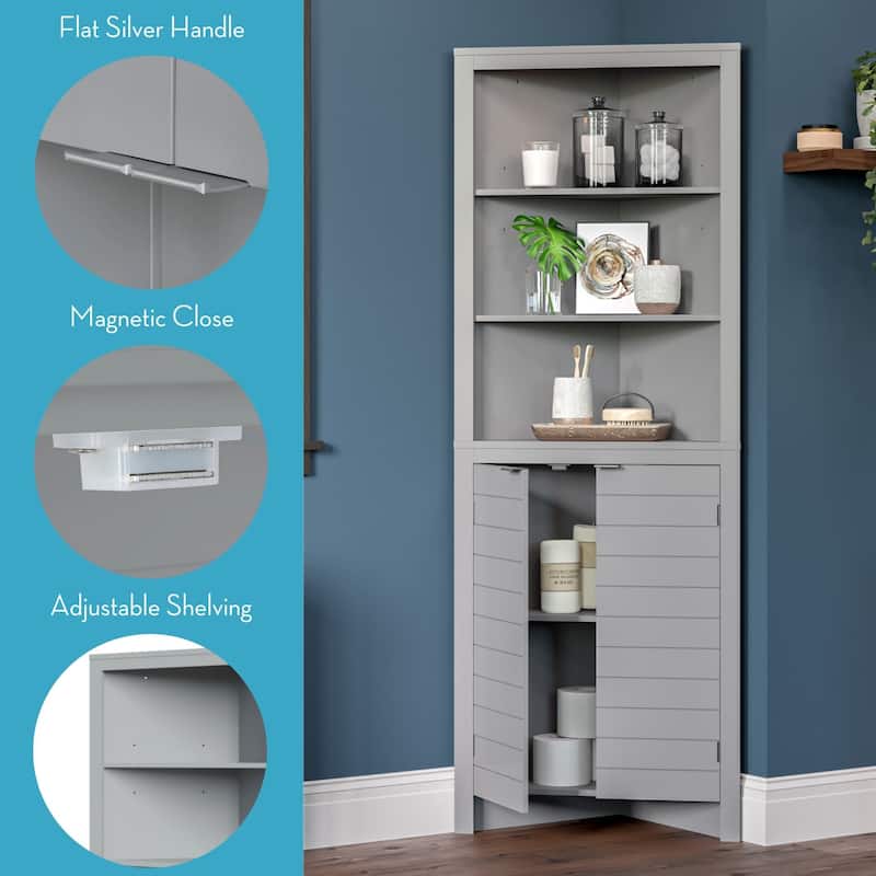 RiverRidge Madison Tall Corner Bathroom Storage Cabinet with Open Shelves - N/A