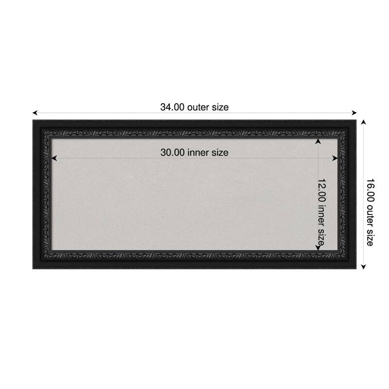 Downton Black Wood Framed Cork Board - Bulletin Board, Organization Board, Pin Board - Grey - 34 x 16 in