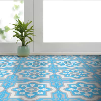 Taza Handmade Cement Tile, 8x8, Blues/Grey
