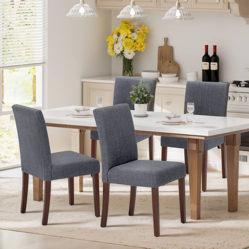 Set of 2 Modern Fabric Dining Chairs, Beige Upholstered Side Chairs with Wood Legs for Farmhouse - Dark Grey