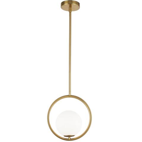1 Light Halogen Pendant Aged Brass Finish with White Glass