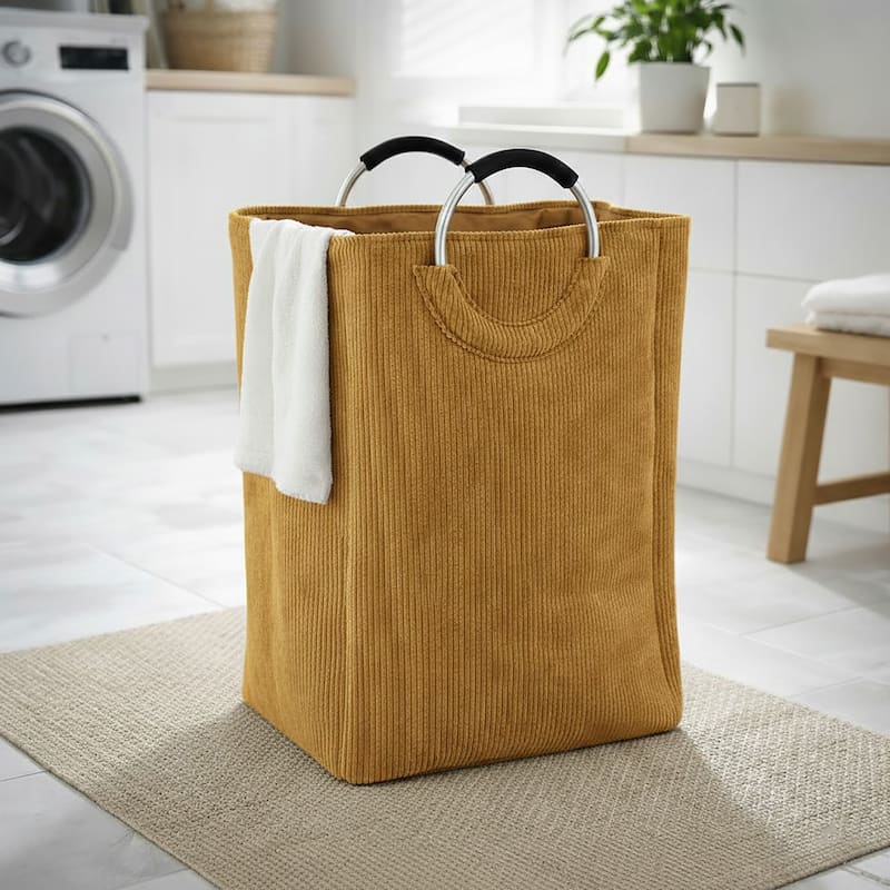 Corduroy Laundry Basket 55L - 14 L x 12 W x 25 H - Yellow