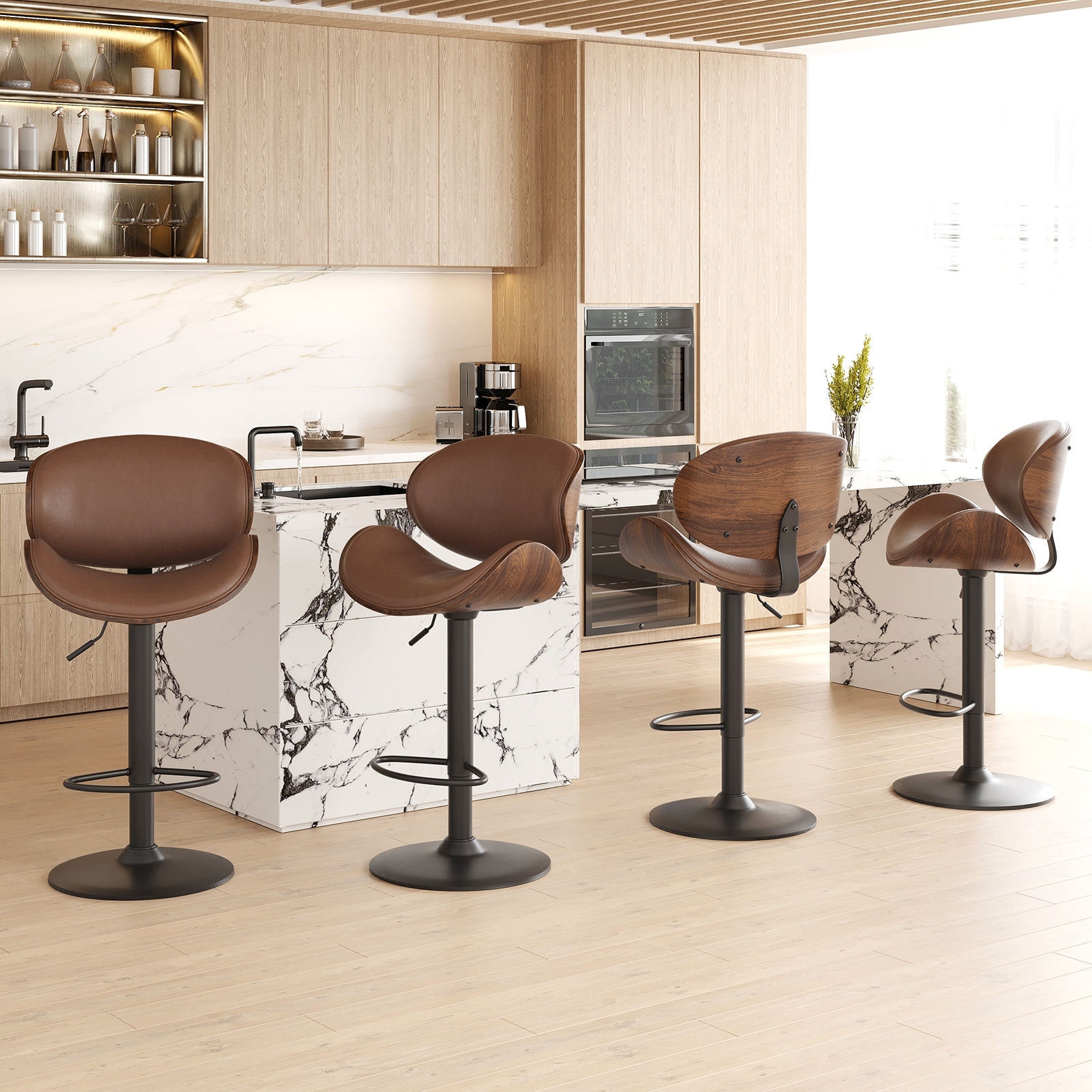 thumbnail image 2 of HOMCOM Upholstered Breakfast Bar Stools Set Of 2 – Industrial Brown Microfibre 2 of 5