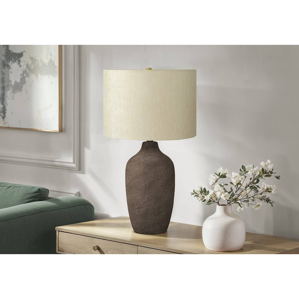 Lighting, 27"h, Table Lamp, Grey Ceramic, Beige Shade, Contemporary