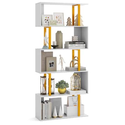 Gymax 5-Tier Geometric Bookcase 62-Inch S-Shaped Bookshelf w/ Metal