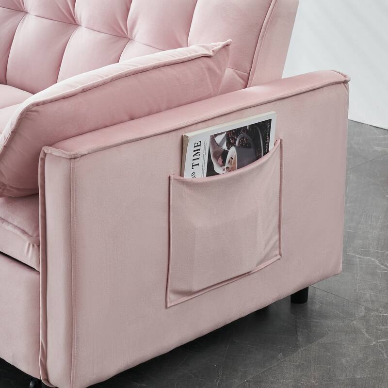 Pink Modern 55" 3 in 1 Velvet Loveseat Convertible Sofa Bed with Backrest and Pillows for Living Room